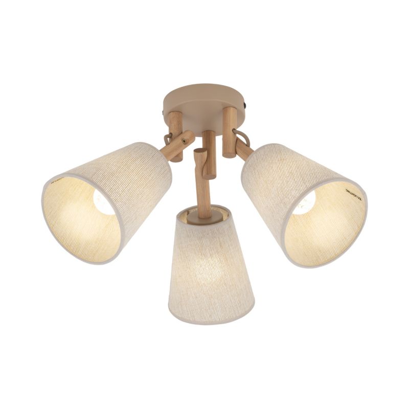 Lampa Sufitowa TK Lighting Vaio Sabia beżowa drewno len 3Xe27 -1szt.
