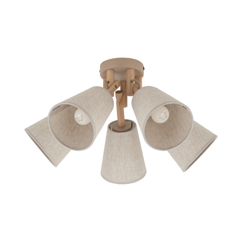 Lampa Sufitowa TK Lighting Vaio Sabia beżowa drewno len 5Xe27 -1szt.