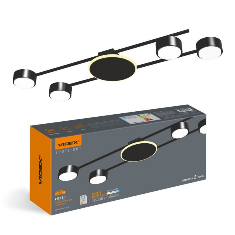Lampa sufitowa  Videx spotGX53 czarna 4xGX53x30W IP20 - 1 szt