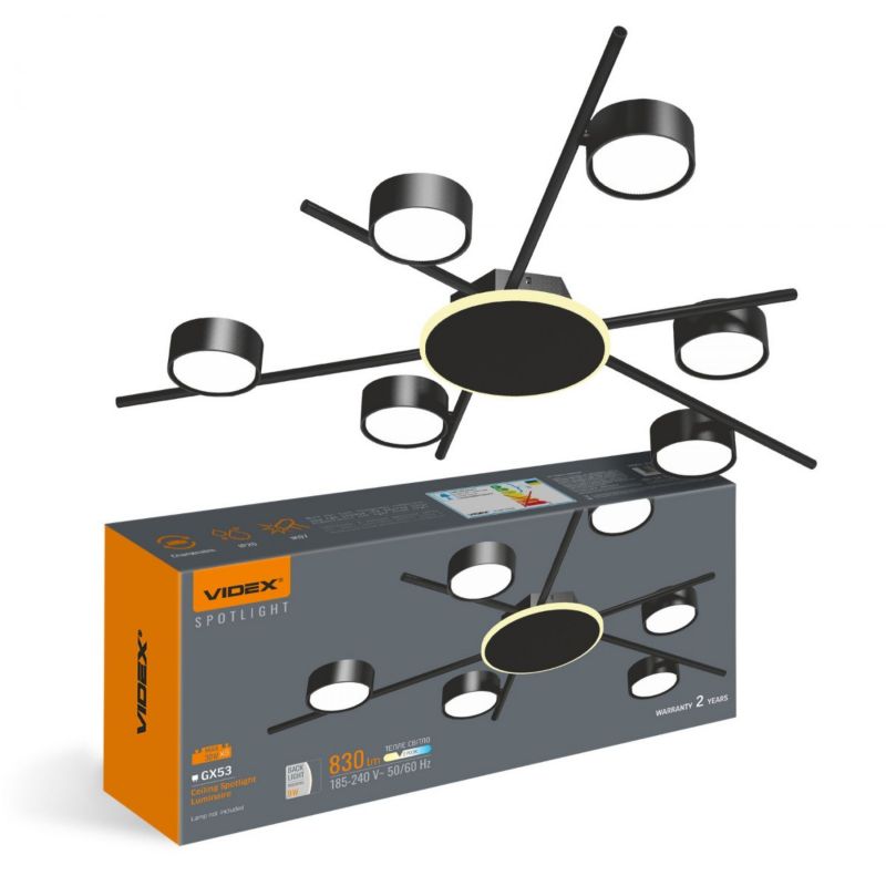 Lampa sufitowa Videx spotGX53 czarna 6xGX53x30W IP20 wym:5x70x65cm - 1 szt.
