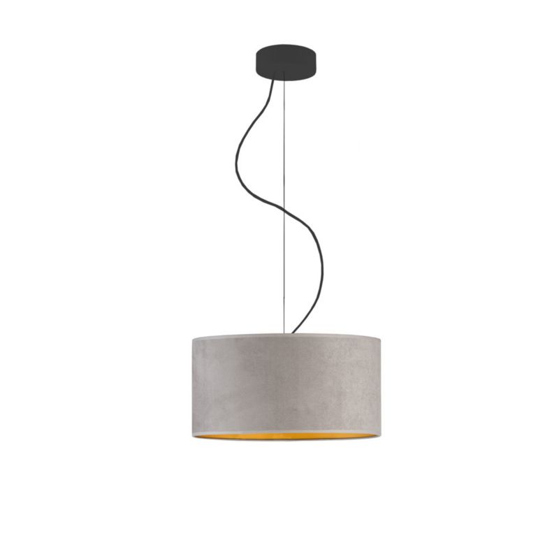 Lampa sufitowa Volta Light Factory żyrandol lampa wisząca z abażurem walec Szary ze złotem welur 30 cm BLUES 1szt.