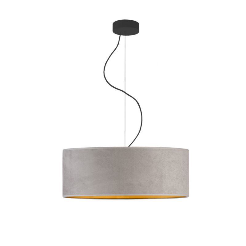Lampa sufitowa Volta Light Factory żyrandol lampa wisząca z abażurem walec Szary ze złotem welur 50 cm BLUES 1szt.