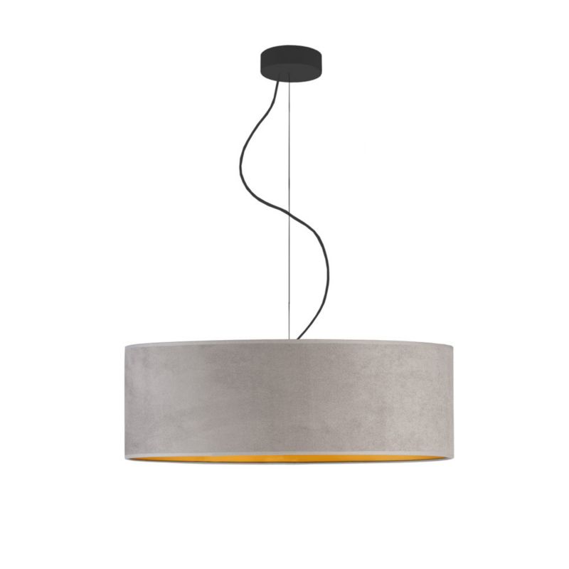 Lampa sufitowa Volta Light Factory żyrandol lampa wisząca z abażurem walec Szary ze złotem welur 60 cm BLUES 1szt.
