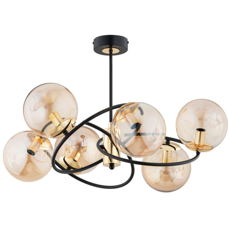 Lampa sufitowa wisząca Alfa Wiromat 2202 czarno-złota-bursztynowy nowoczesna 6xE14 x 10W 1 szt.