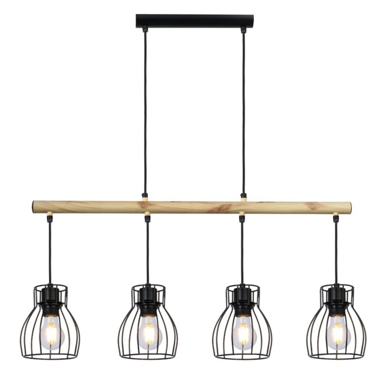 Lampa sufitowa wisząca Candellux Bernita czarna-jasne drewno wym: 120 x 86 x 14 cm 4xE27 x 60W 1 szt.