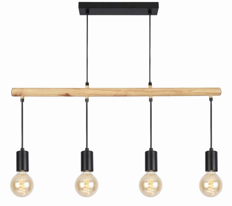 Lampa sufitowa wisząca Candellux Izzy czarna-jasne drewno wym: 120 x 81 x 6 cm 4xE27 x 60W 1 szt.