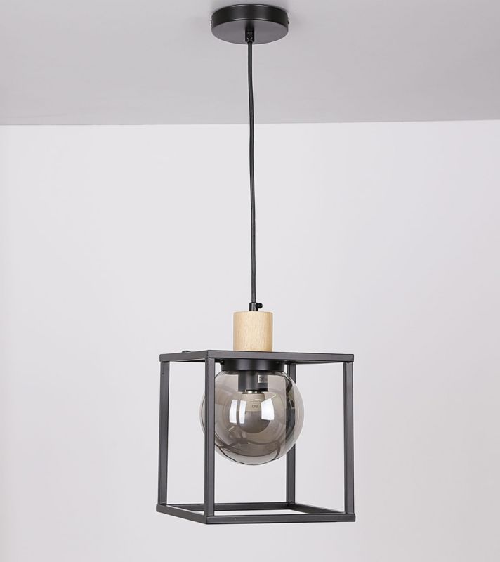 Lampa sufitowa wisząca Candellux Retro 0743 czarna-jasne drewno retro 1xE27 x 40W 1 szt.