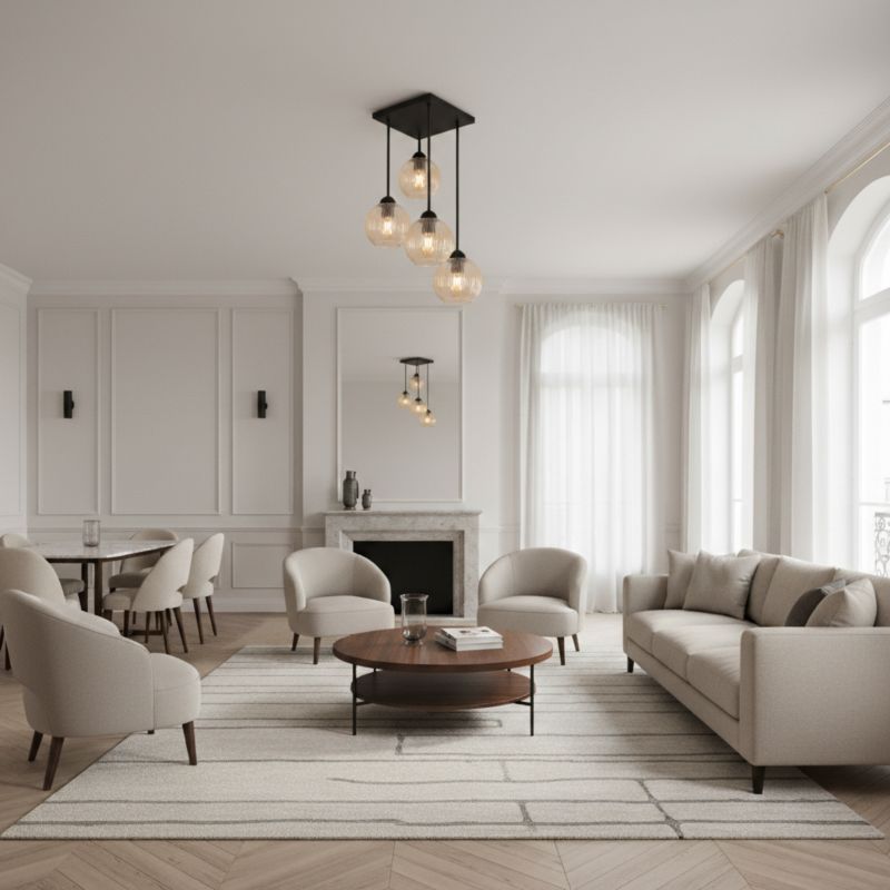 Lampa sufitowa wisząca EDYLIT czarna z bursztynowymi ryflowanymi kloszami loft 4xE27 do salonu 15-454 SONIA 1 szt.