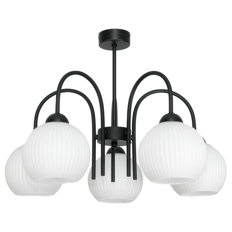 Lampa sufitowa wisząca EDYLIT żyrandol czarna białe prążkowane klosze 5xE27 ROLKA 15-260 1 szt.