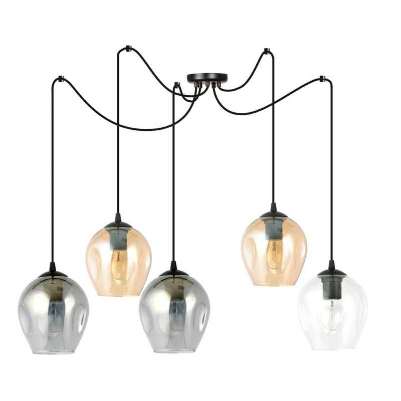 Lampa sufitowa wisząca Emibig Level 8716 czarna-wielokolorowy pająk z kloszami 5xE27 x 15W 1 szt.