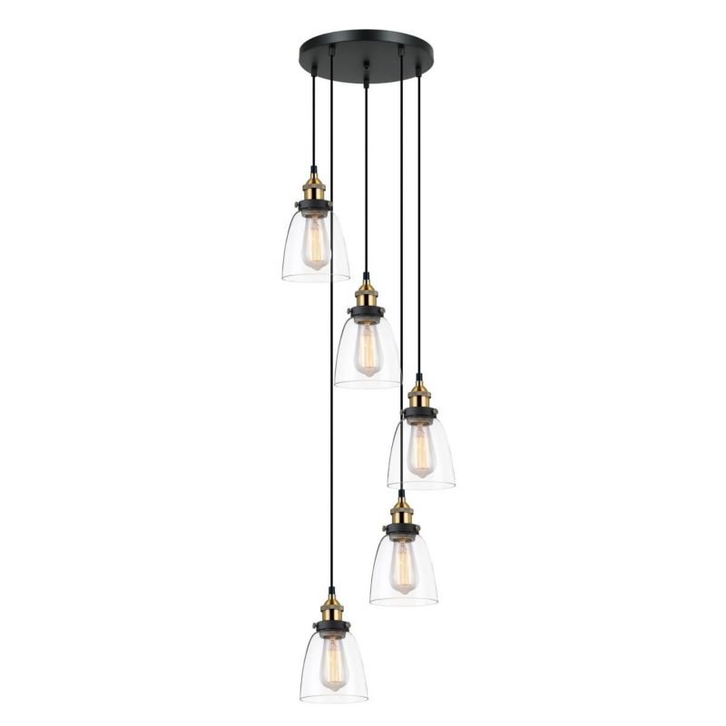 Lampa sufitowa wisząca Italux Francis 2001 czarno-złota-przezroczysty industrialna 5xE27 x 40W 1 szt.
