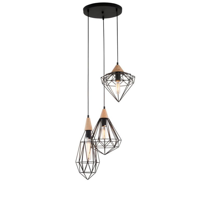 Lampa sufitowa wisząca Lucide Rafa 1308 czarna industrialna