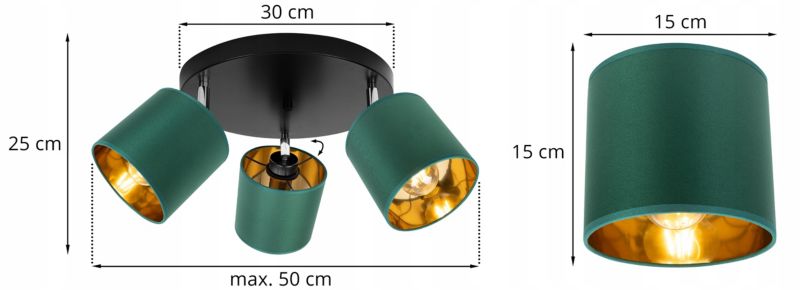 Lampa sufitowa wisząca kinkiet Light Home LH Gama 3x E27 60W zielony/złoty 1szt.