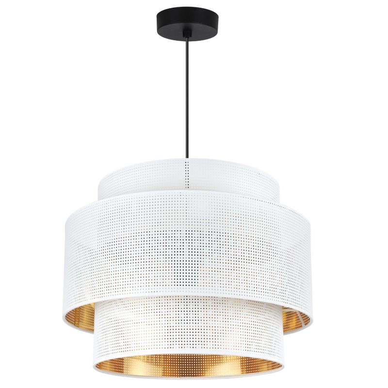 Lampa sufitowa wisząca Light Home LH Asti Trio 1x E27 60W klosz siatka 40cm biały/złoty podstawa czarna 1szt.