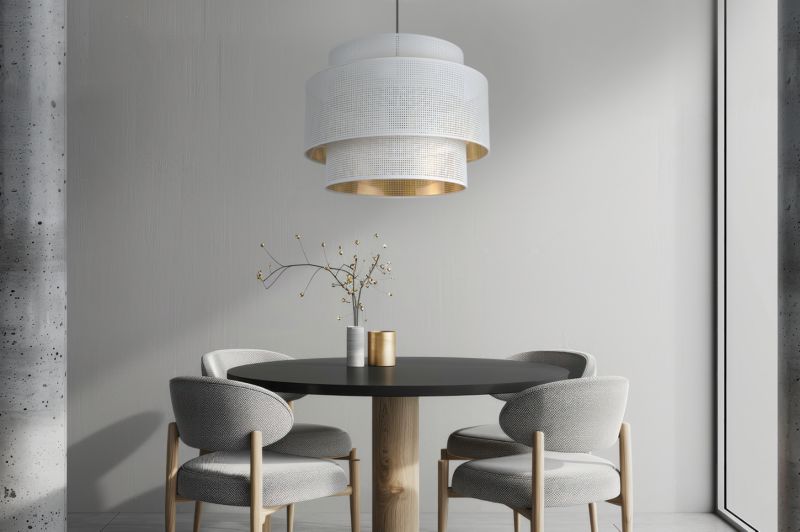 Lampa sufitowa wisząca Light Home LH Asti Trio 1x E27 60W klosz siatka 40cm biały/złoty podstawa czarna 1szt.