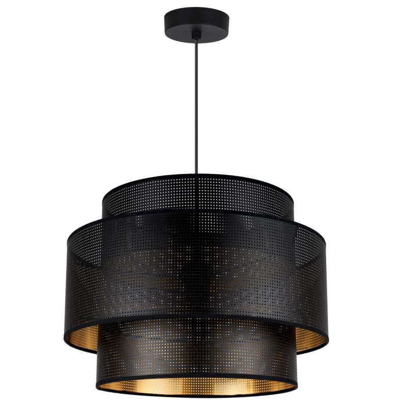 Lampa sufitowa wisząca Light Home LH Asti Trio 1x E27 60W klosz siatka 40cm czarny/złoty podstawa czarna 1szt.