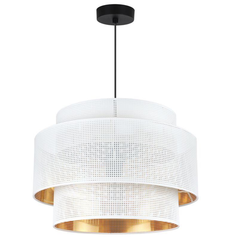 Lampa sufitowa wisząca Light Home LH Asti Trio 1x E27 60W klosz siatka 45cm biały/złoty podstawa czarna 1szt.