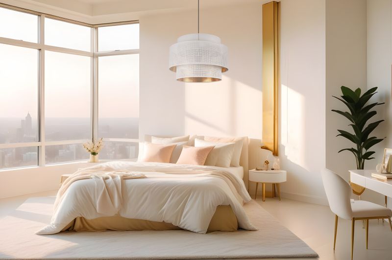 Lampa sufitowa wisząca Light Home LH Asti Trio 1x E27 60W klosz siatka 45cm biały/złoty podstawa czarna 1szt.