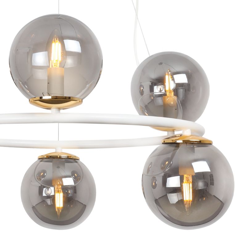 Lampa sufitowa wisząca Light Home LH Aura 6x E14 40W biały/złoty klosz grafit 1szt.