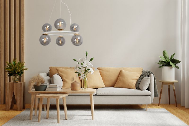 Lampa sufitowa wisząca Light Home LH Aura 6x E14 40W biały/złoty klosz grafit 1szt.
