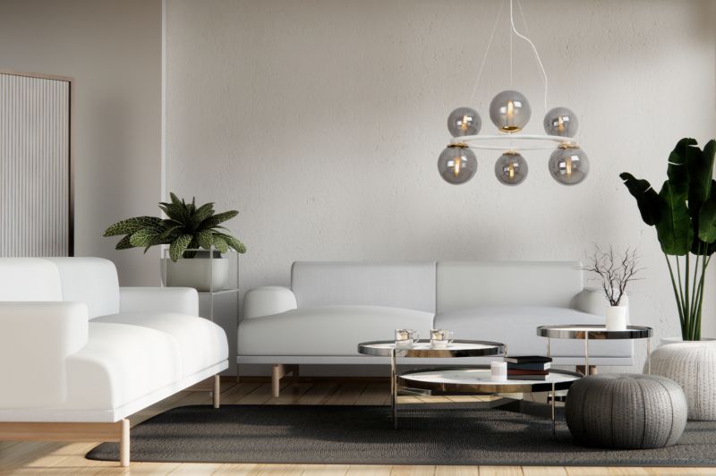 Lampa sufitowa wisząca Light Home LH Aura 6x E14 40W biały/złoty klosz grafit 1szt.