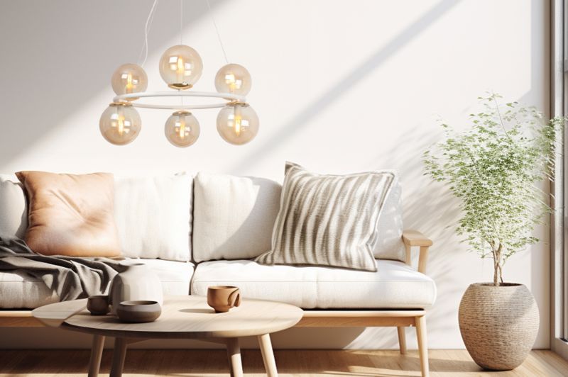 Lampa sufitowa wisząca Light Home LH Aura 6x E14 40W biały/złoty klosz miodowy 1szt.