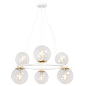 Lampa sufitowa wisząca Light Home LH Aura 6x E14 40W biały/złoty klosz transparentny 1szt.