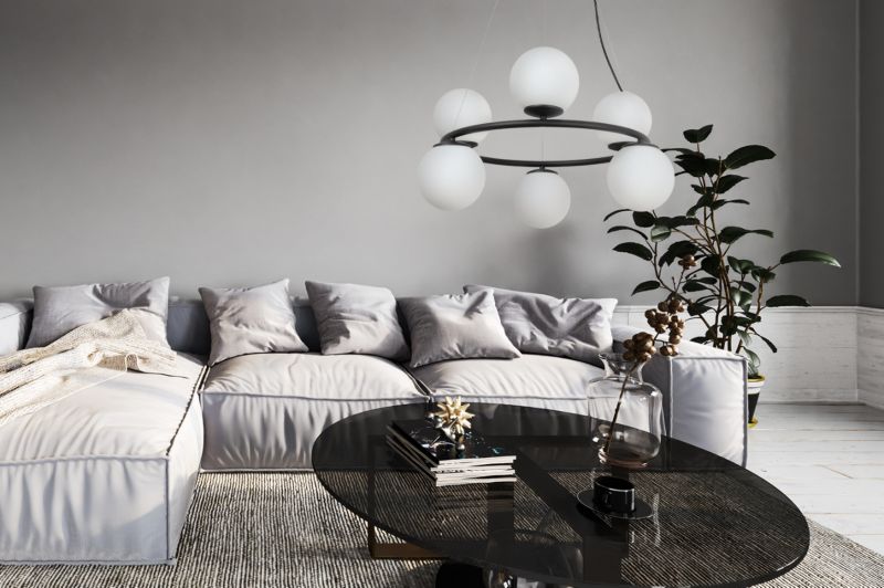 Lampa sufitowa wisząca Light Home LH Aura 6x E14 40W czarny klosz biały 1szt.