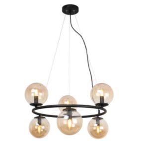 Lampa sufitowa wisząca Light Home LH Aura 6x E14 40W czarny klosz miodowy 1szt.