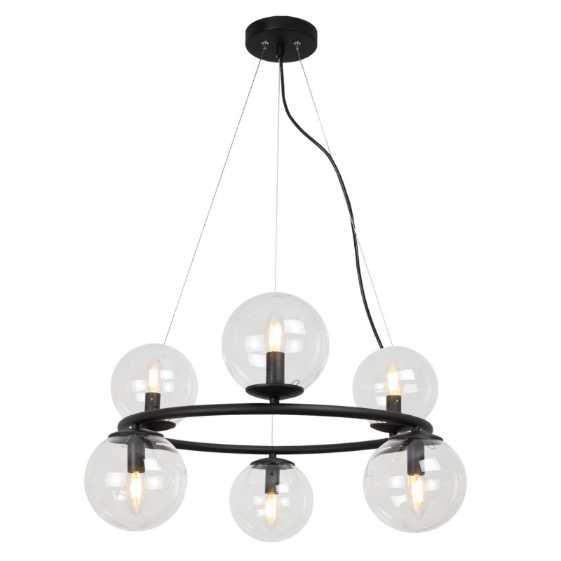 Lampa sufitowa wisząca Light Home LH Aura 6x E14 40W czarny klosz transparentny 1szt.