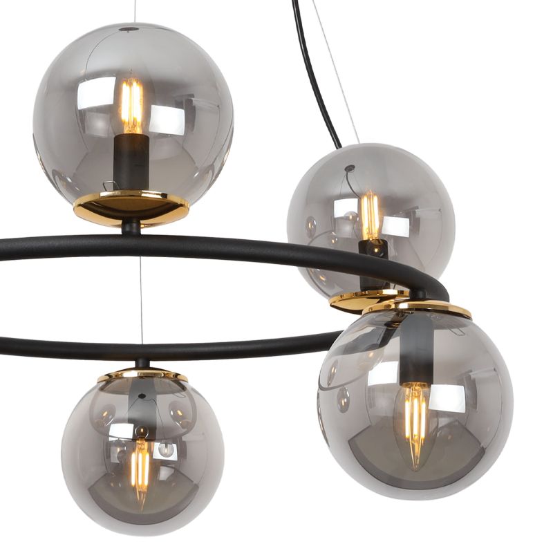 Lampa sufitowa wisząca Light Home LH Aura 6x E14 40W czarny/złoty klosz grafit 1szt.