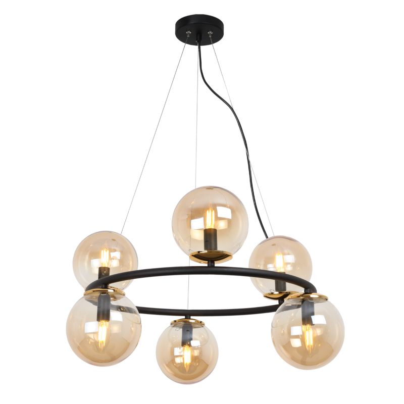 Lampa sufitowa wisząca Light Home LH Aura 6x E14 40W czarny/złoty klosz miodowy 1szt.