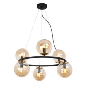 Lampa sufitowa wisząca Light Home LH Aura 6x E14 40W czarny/złoty klosz miodowy 1szt.
