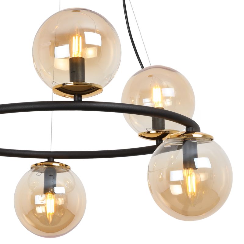 Lampa sufitowa wisząca Light Home LH Aura 6x E14 40W czarny/złoty klosz miodowy 1szt.