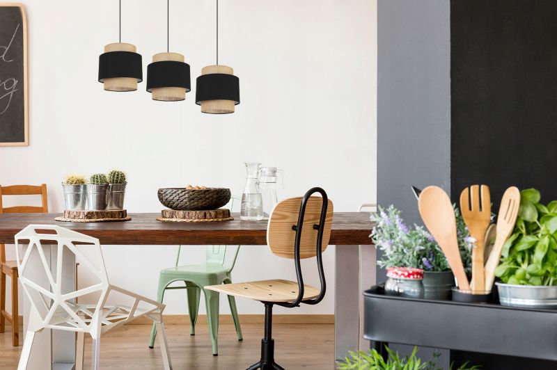 Lampa sufitowa wisząca Light Home LH Boho 3x E27 60W abażur juta czarny 1szt.