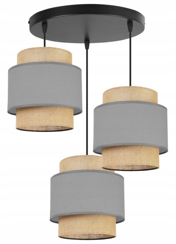 Lampa sufitowa wisząca Light Home LH Boho Juta 3x E27 60W okrągły szary 1szt.