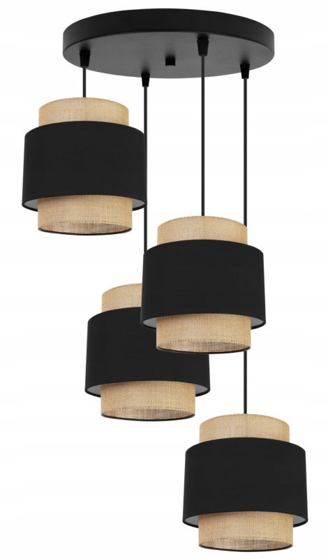 Lampa sufitowa wisząca Light Home LH Boho Juta 4x E27 60W okrągły czarny 1szt.