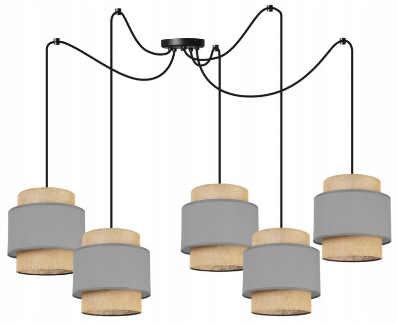 Lampa sufitowa wisząca Light Home LH Boho Juta 5x E27 60W szary 1szt.