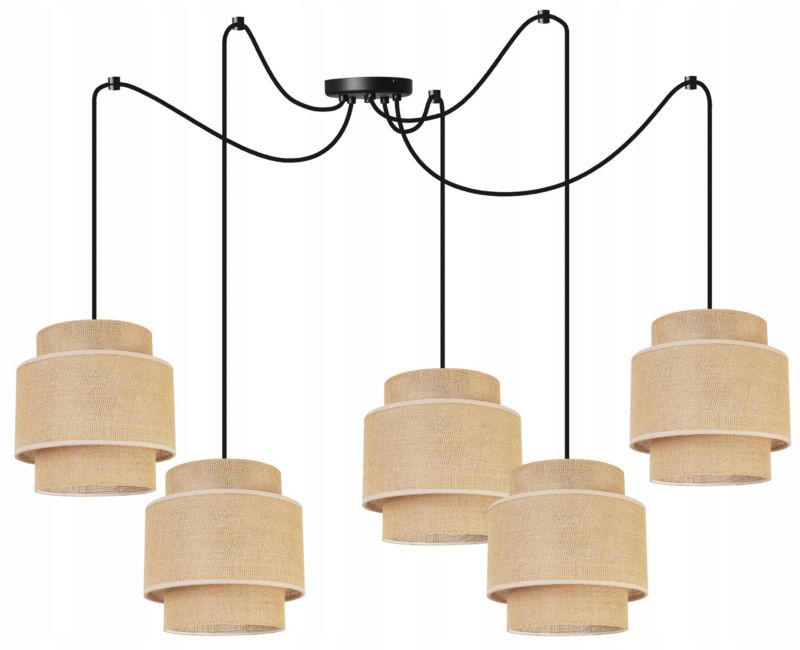 Lampa sufitowa wisząca Light Home LH Boho Juta Pająk 5x E27 60W naturalny/czarny 1szt.