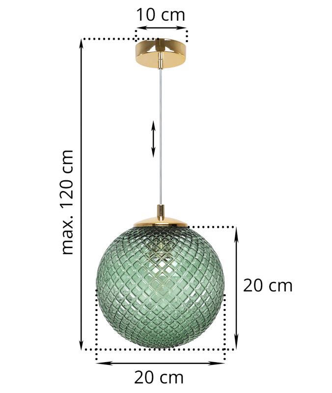 Lampa sufitowa wisząca Light Home LH Cannes 1x E27 60W klosz 20cm zielony 1szt.