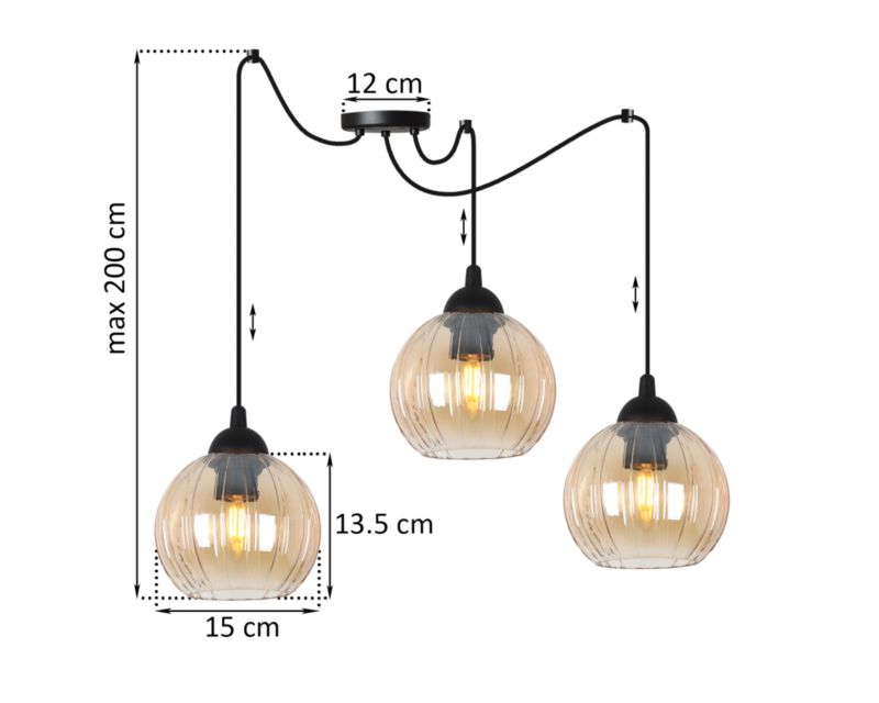 Lampa sufitowa wisząca Light Home LH Costa Pająk 3x E27 60W czarny/miodowy 1szt.