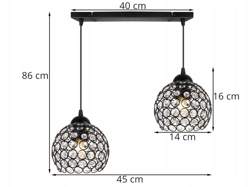 Lampa sufitowa wisząca Light Home LH Crystal 2x E27 60W czarny 1szt.