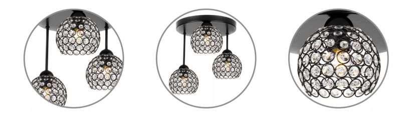 Lampa sufitowa wisząca Light Home LH Crystal 3x E27 60W okrągła czarny 1szt.