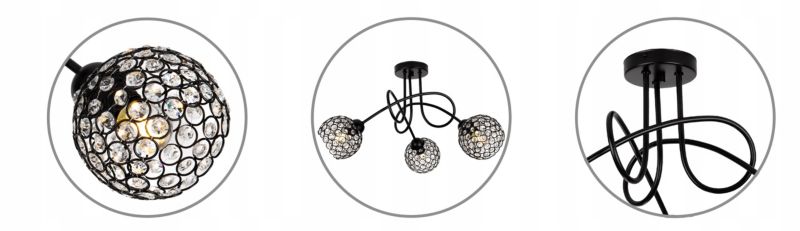 Lampa sufitowa wisząca Light Home LH Crystal 3x E27 60W zakręcana czarny 1szt.