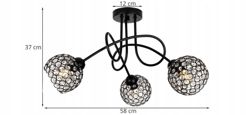 Lampa sufitowa wisząca Light Home LH Crystal 3x E27 60W zakręcana czarny 1szt.
