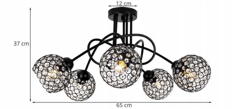 Lampa sufitowa wisząca Light Home LH Crystal 5x E27 60W czarny 1szt.