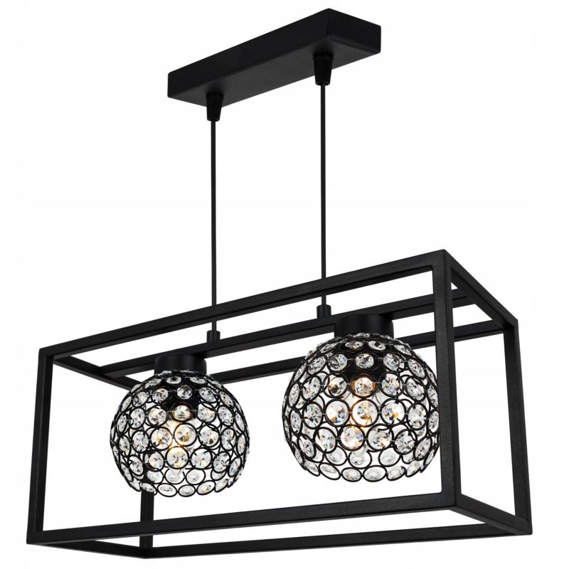 Lampa sufitowa wisząca Light Home LH Crystal Cage 2x E27 60W kryształki czarny 1szt.
