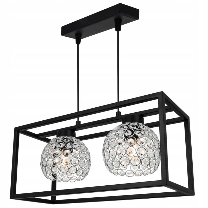 Lampa sufitowa wisząca Light Home LH Crystal Cage 2x E27 60W kryształki czarny/srebrny 1szt.