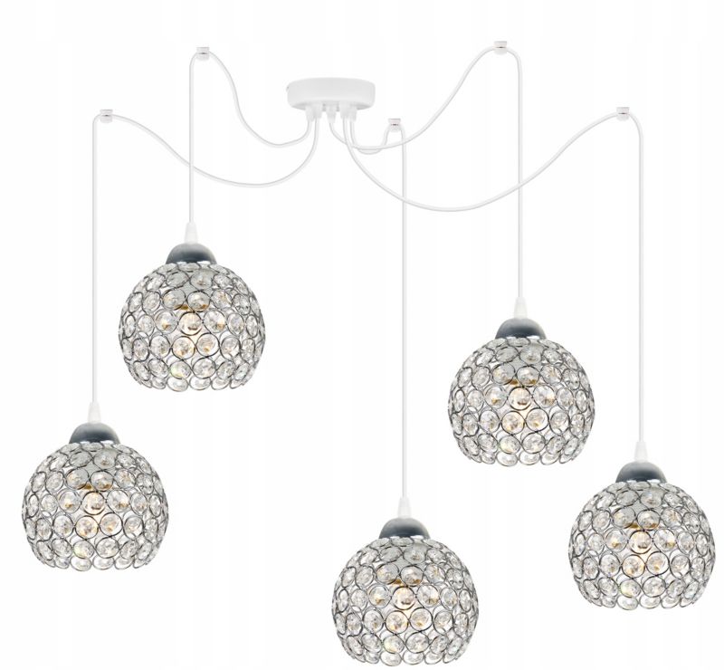Lampa sufitowa wisząca Light Home LH Crystal Spider 5x E27 60W kryształki biały 1szt.