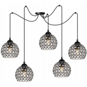 Lampa sufitowa wisząca Light Home LH Crystal Spider 5x E27 60W kryształki czarny 1szt.
